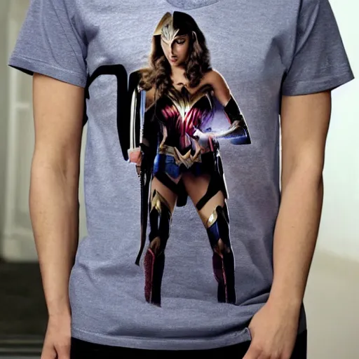Image similar to man wearing gal gadot tee shirt