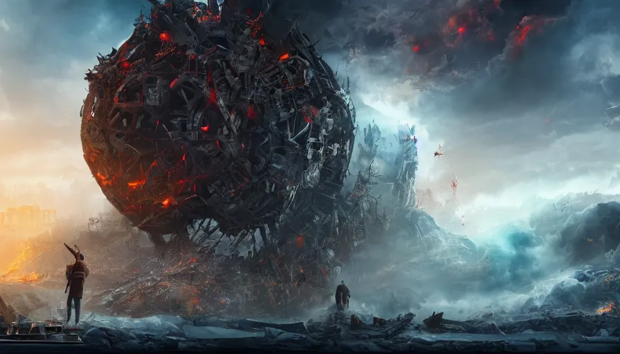 Image similar to movie poster of a blockbuster movie about end of the world with destroyerd washington dc, commercial billboard, hyperdetailed, artstation, cgsociety, 8 k