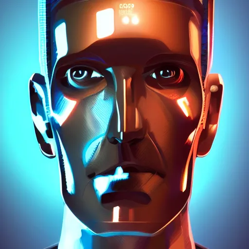 Prompt: portrait of a cyborg nikola tesla, metallic skin, led lights, high technology inplants, mattepainting concept blizzard pixar maya engine on stylized background splash comics global illumination lighting artstation lois van baarle, ilya kuvshinov, rossdraws