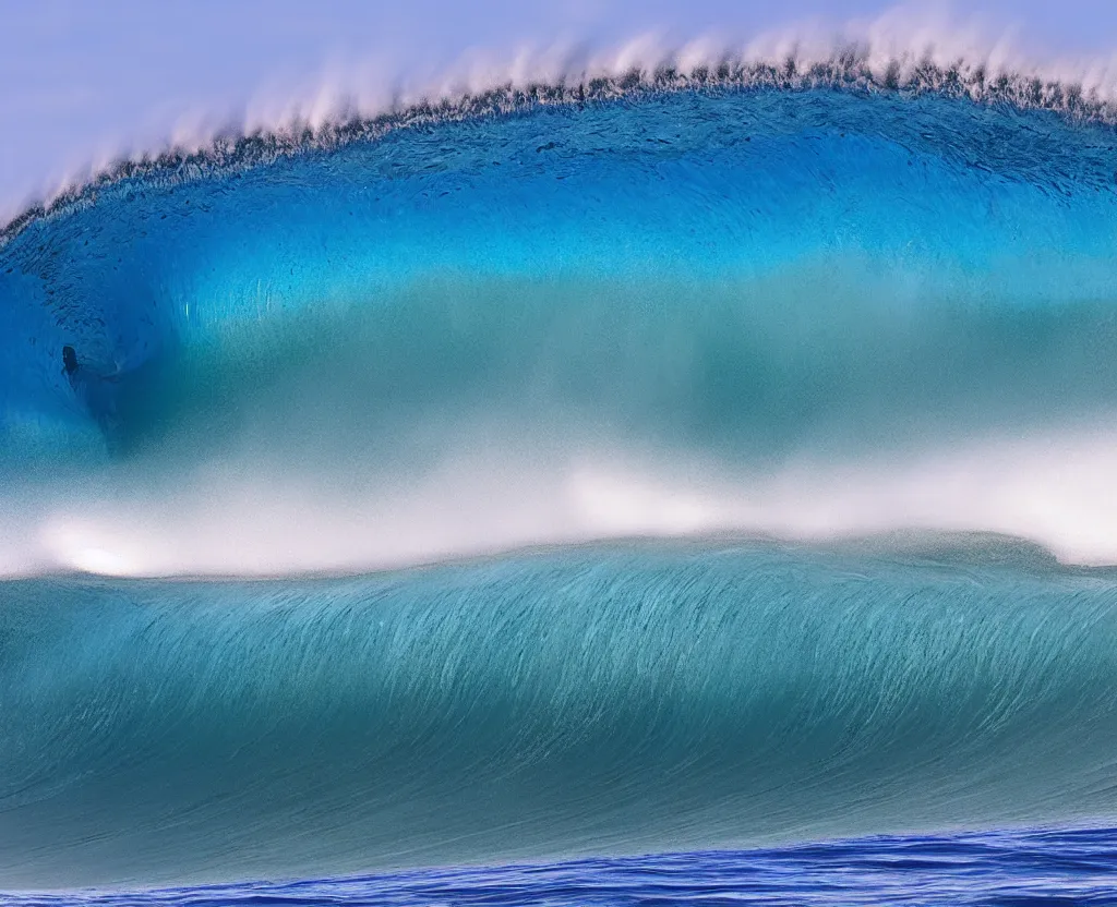 Prompt: banzai pipeline barrel, photo by clark little ; ultra - realistic 3 d depth shading ; third reef pipeline by katsushika hokusai