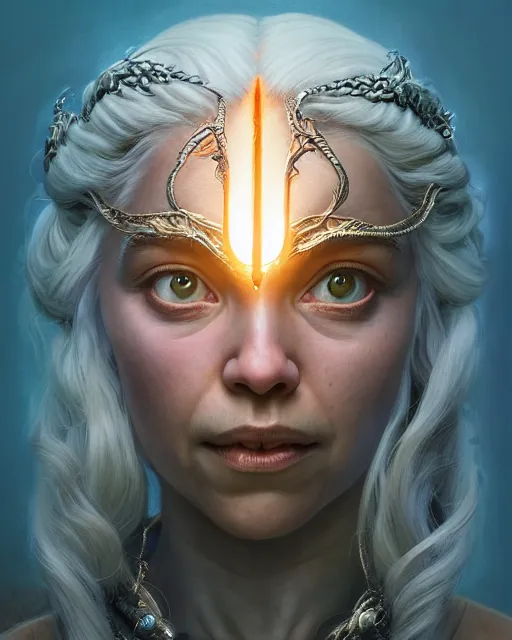 Image similar to highly detailed surreal vfx portrait of daenerys targaryen majora's mask, stephen bliss, unreal engine, greg rutkowski, loish, rhads, beeple, makoto shinkai and lois van baarle, ilya kuvshinov, rossdraws, tom bagshaw, alphonse mucha, global illumination, detailed and intricate environment