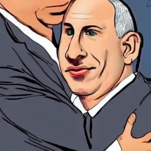 Image similar to benjamin netanyahu kissing naftali bennet, realistic, detailed