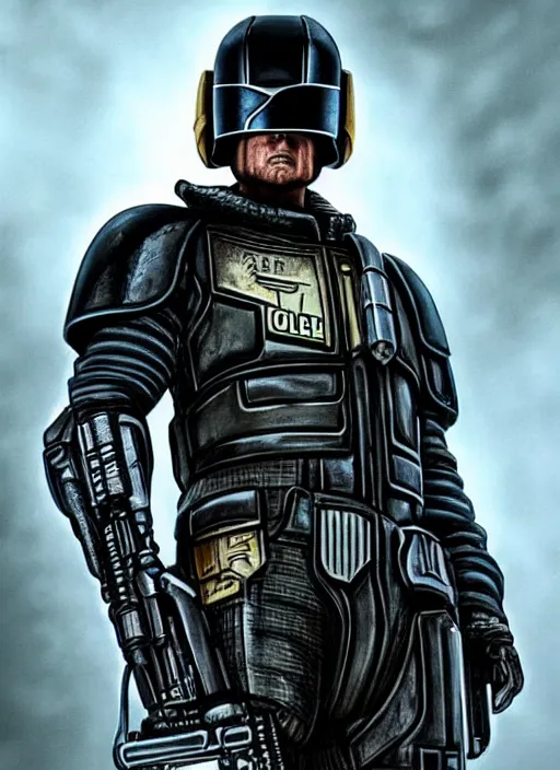 Image similar to photo of a futuristic police officer, 4 k, hd, official judge dredd fanart, behance hd artstation