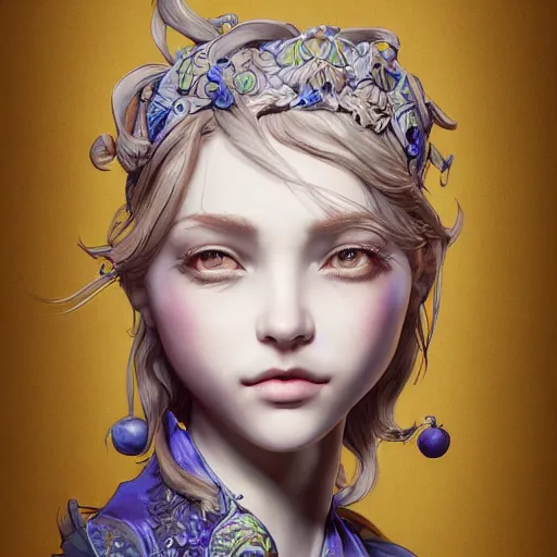 Image similar to the portrait of a blueberry that resembles an absurdly beautiful, graceful, elegant, sophisticated girl, an ultrafine hyperdetailed illustration by kim jung gi, irakli nadar, intricate linework, bright colors, octopath traveler, final fantasy, unreal engine 5 highly rendered, global illumination, radiant light, detailed and intricate environment