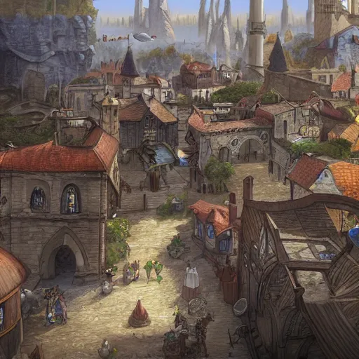 Image similar to a medieval fantasy city run by anthropomorphic dogs, concept art, beautiful sketch, 4 k, highly detailed, unreal engine