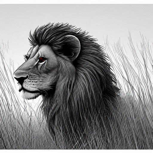 Prompt: A lion in a meadow lineArt style, concept art, smooth, sharp focus, illustration, ArtStation