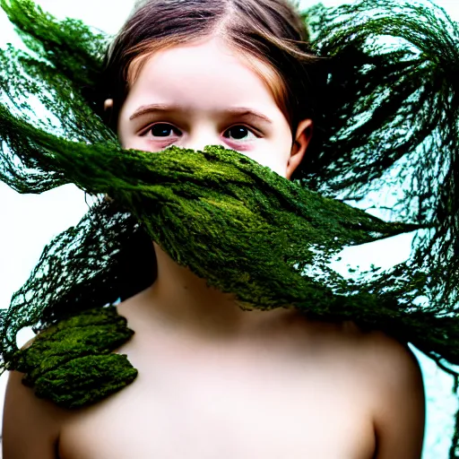 Image similar to a girl wrapped in seaweed, photograph, 4 k