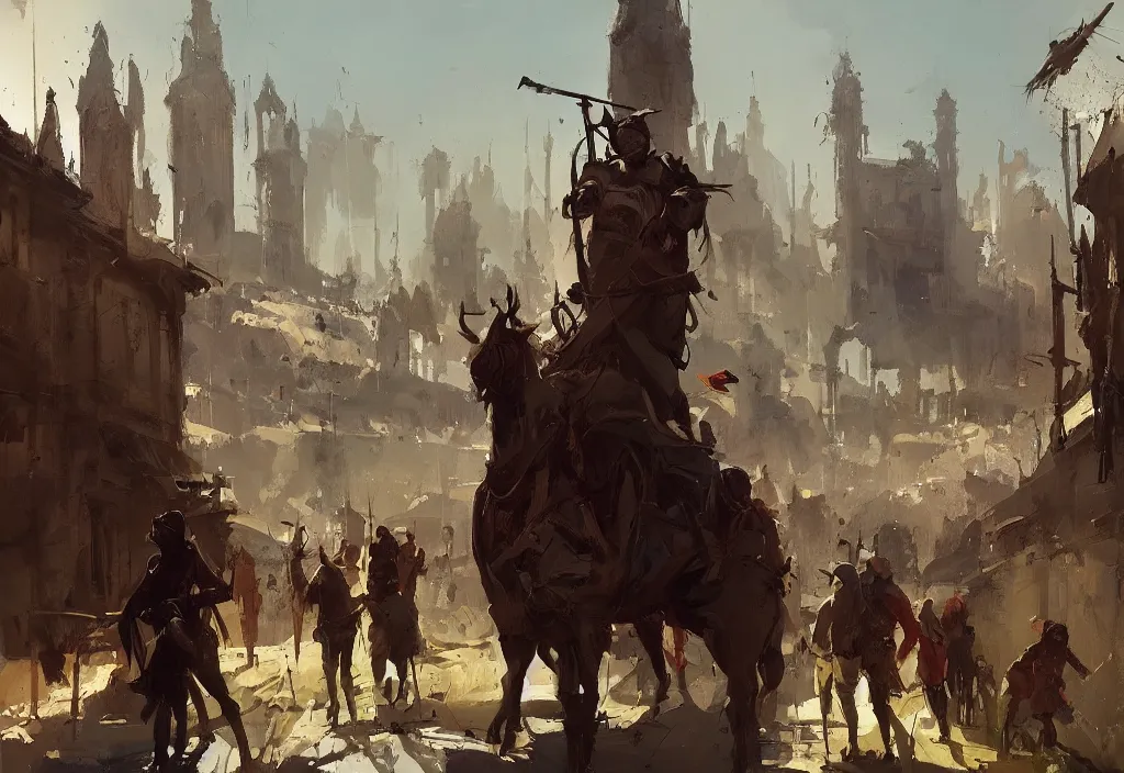 Prompt: ismail inceoglu painting of a medieval situation in the middle ages, painting, trending on artstation, by greg manchess and by craig mullins and by kilian eng and by jake parker