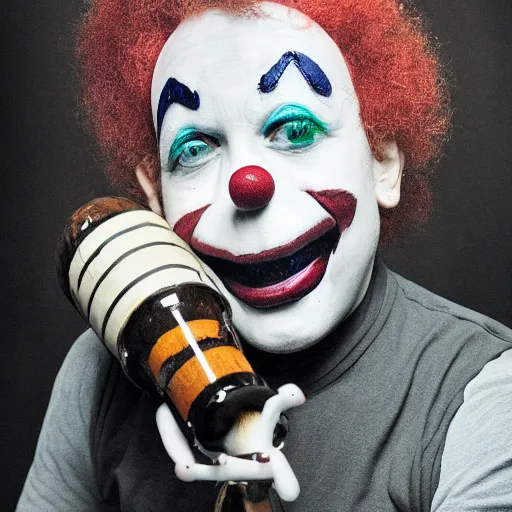 Image similar to studio photo of a clown with a bong, studio portrait