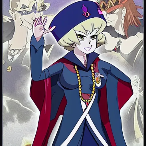 Prompt: queen elizabeth as a anime villain