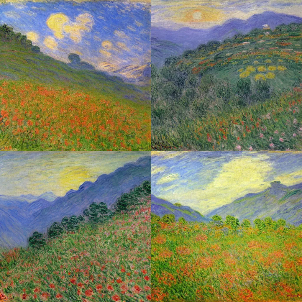 Prompt: buttery mountain delighted bodhisattva, impressionist painting by claude monet