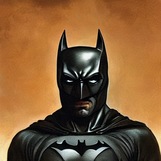 Prompt: Painting of Ben Affleck's Batman. Art by William Adolphe Bouguereau. During golden hour. Extremely detailed. Beautiful. 4K. Award-winning.