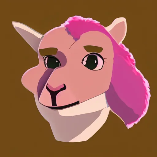 Image similar to logo of a pink alpaca in a suit in the style of zootopia, pixar, digital art, trending on artstation, award - winning