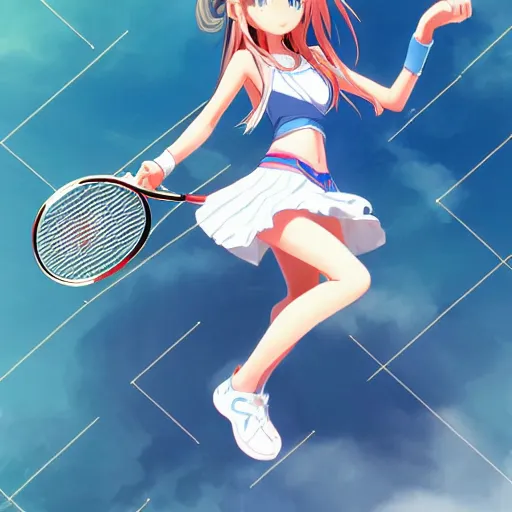 Image similar to a very beautiful young anime tennis yuuki asuna, full body, long wavy blond hair, sky blue eyes, full round face, bikini, miniskirt, front view, mid - shot, highly detailed, cinematic wallpaper by stanley artgerm lau