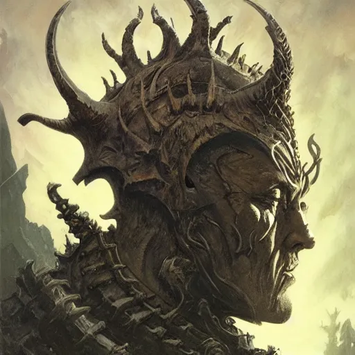 Image similar to head and shoulders portrait of a wraith king, d & d, fantasy, greg rutkowski, frank frazetta, alexandre chaudret, boris vallejo, michael whelan, miro petrov, hr giger, magali villeneuve, donato giancola