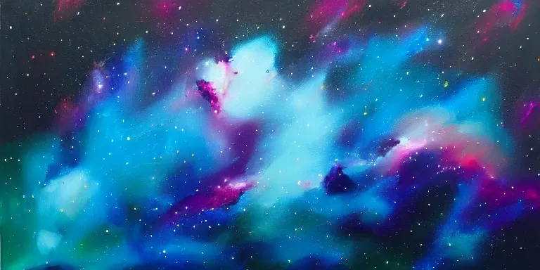 Prompt: a beautiful dramatic abstract acrylic high contrast painting with paint splotches on a white background of geometric shaped nebula by viktoria lapteva trending on artstation