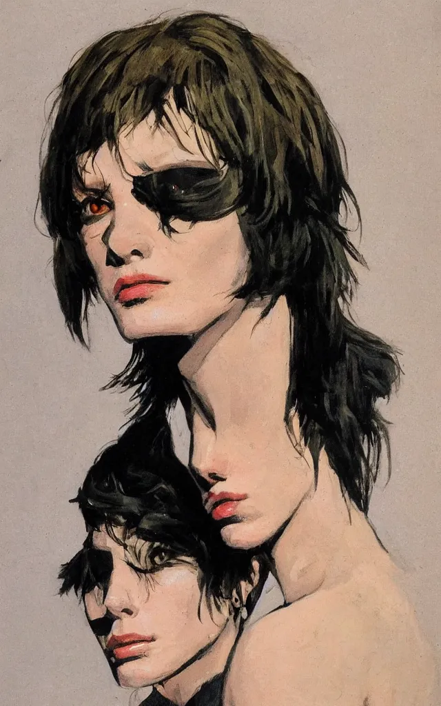 Image similar to portrait of an androgynous glam rocker in the style of syd mead and john william waterhouse