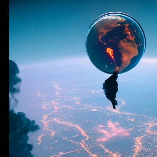 Prompt: Travis Scott flying over Earth, satellite photo, 4k, Aubrey Powell, beautiful cinematography, surreal, film grain