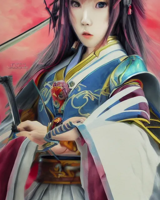 Image similar to taeyeon as oichi from sengoku basara , samurai warriors in the paintetly style of WLOP, artgerm, brush stroke oil painting, imagine fx, artstation