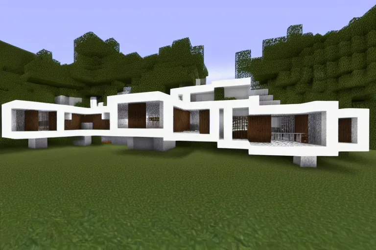 Prompt: a minecraft house designed by santiago calatrava