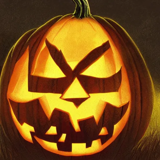 Image similar to close up of halloween pumpkin in graveyard at midnight, pencil sketch, realistic shaded, fine details, realistic shaded lighting poster by greg rutkowski