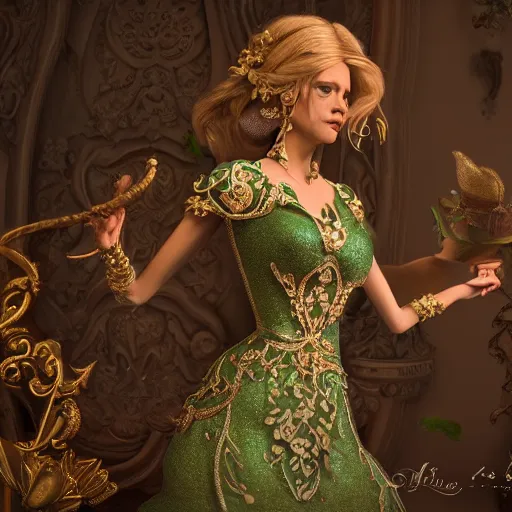 Prompt: fair princess of emerald, ornate, 8 k, intricate, detailed, accent lighting, dramatic light, octane render