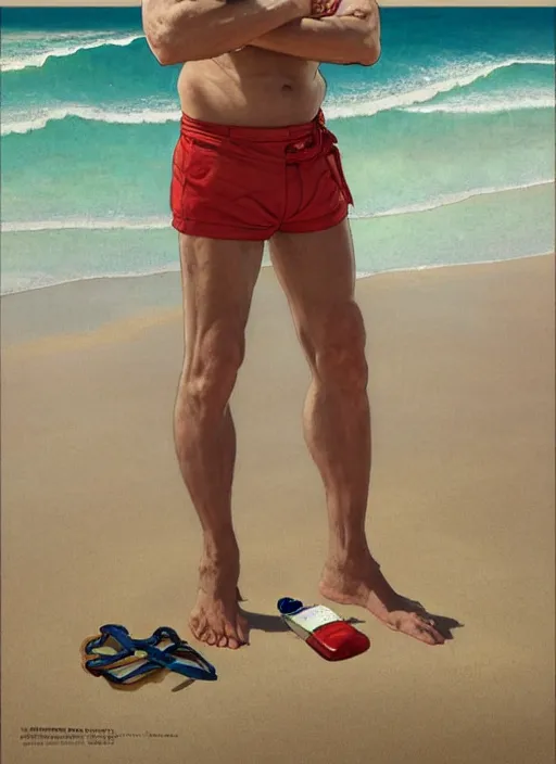 Prompt: portrait hector salamanca as sea lifeguard on the beach, full length shot, shining, 8k highly detailed, sharp focus, illustration, art by artgerm, mucha, bouguereau