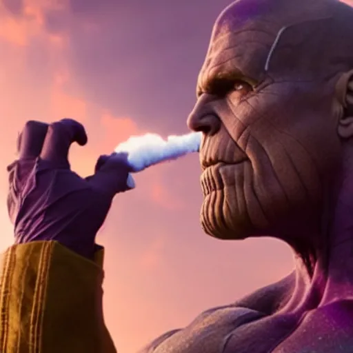 Image similar to 4K still of Thanos Smoking Marijuana, 8K