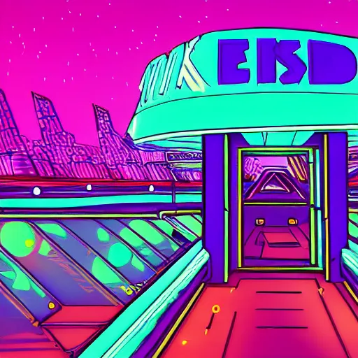 Image similar to neon structure floating in the space, retrowave epic art, trending on art station