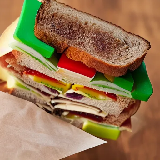 Prompt: sandwich in the shape of a Rubik's cube. Professional food photography