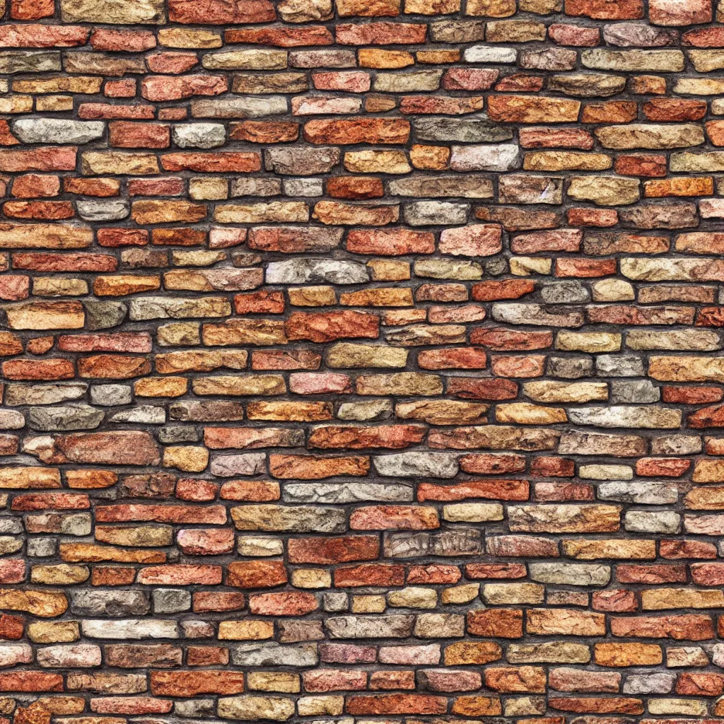 Prompt: a brick wall stone tile texture multicolor irregular diffuse albedo high detail 8k macro details seamless pattern paint chips