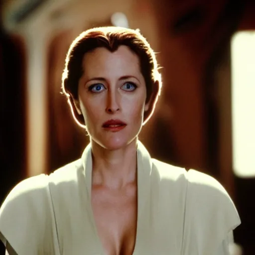 Prompt: gillian anderson as princess leia