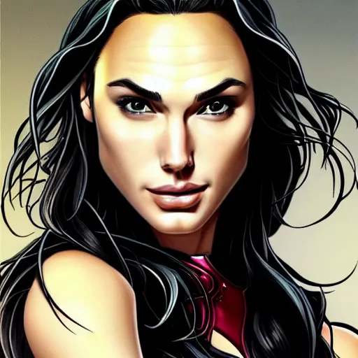 Image similar to a portrait of gal gadot, anime art style, highly detailed, highly realistic, beautiful detailes