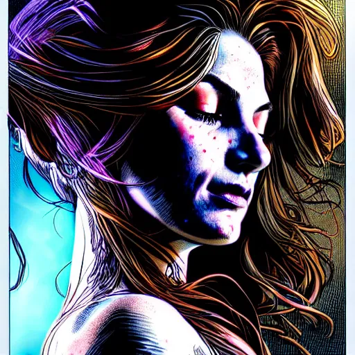 Prompt: a highly detailed beautiful woman fading away, comic book cover art, in the style of todd mcfarlane and jack kirby, digital photography, photorealistic, realistic, extreme detail