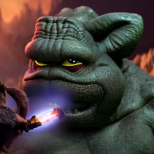 Image similar to skyrim godzilla yoda donkey kong pikachu yeti shrek super mario homer groot waluigi darth vader mike wazowski, highly detailed, extremely high quality, hd, 4 k, 8 k, professional photographer, 4 0 mp, lifelike, top - rated, award winning, cinematic, realistic, detailed lighting, detailed shadows, sharp, no blur, edited, corrected, trending