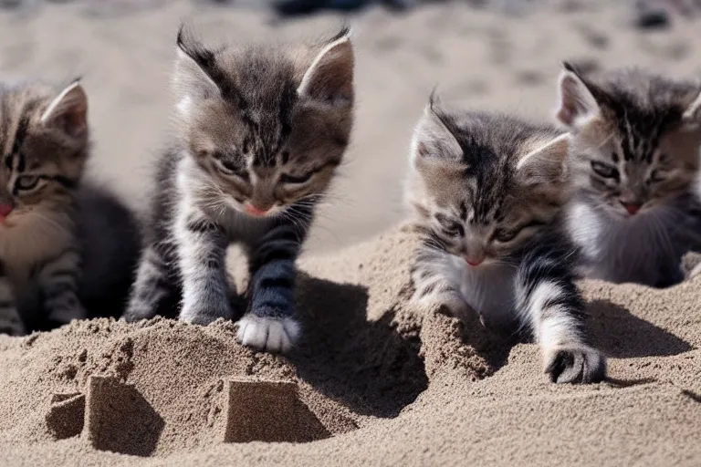 Image similar to kittens building a sand castle