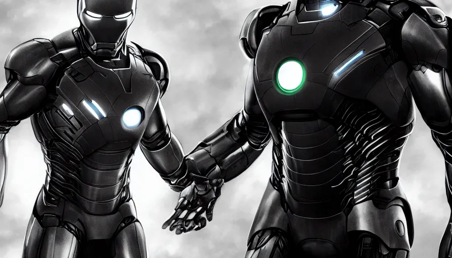 Image similar to tom cruise in black and white iron man suit with green arc reactor, hyperdetailed, artstation, cgsociety, 8 k
