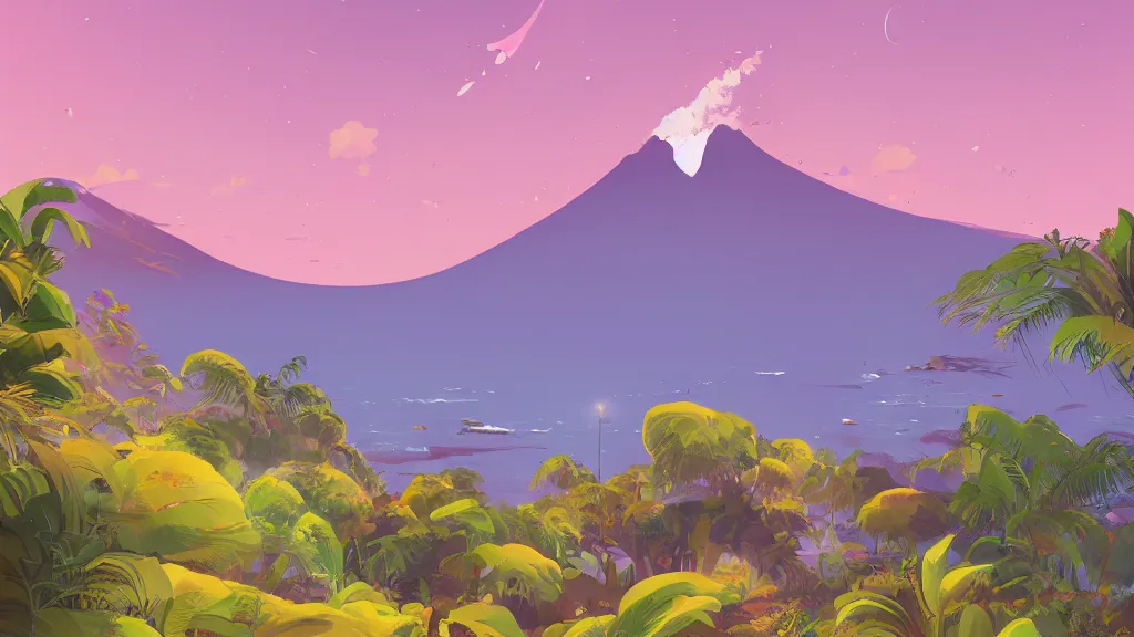 Image similar to Reunion Island landscape illustration by James Gilleard,trending on artstation