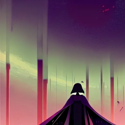 Prompt: darth vader character in a scenic scifi environment by pascale campion