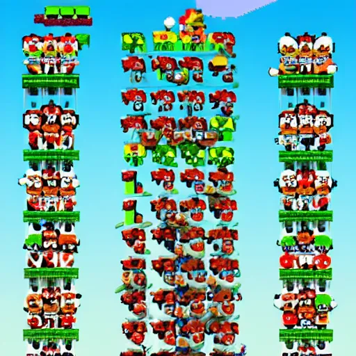 Image similar to photo of recursive super marios hundreds of marios holding up planet earth