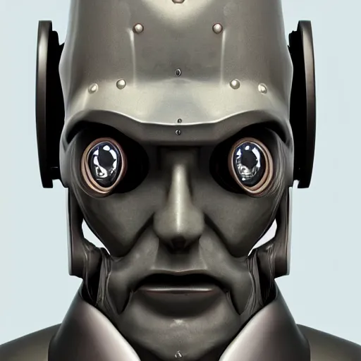 Image similar to an old photo portrait of noir robot detective, realistic mechanical face, hard surface,