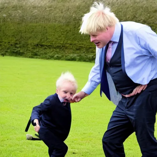 Prompt: Boris Johnson smacks a pony