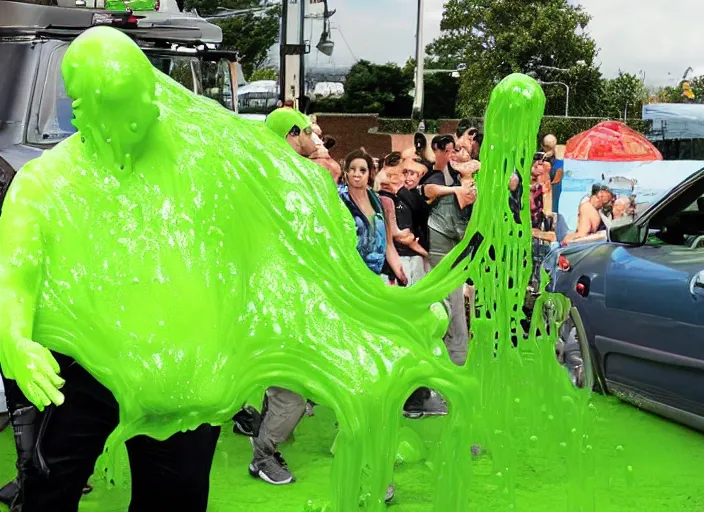 Prompt: the episode of COPS where everyone gets covered with nickelodeon slime hd