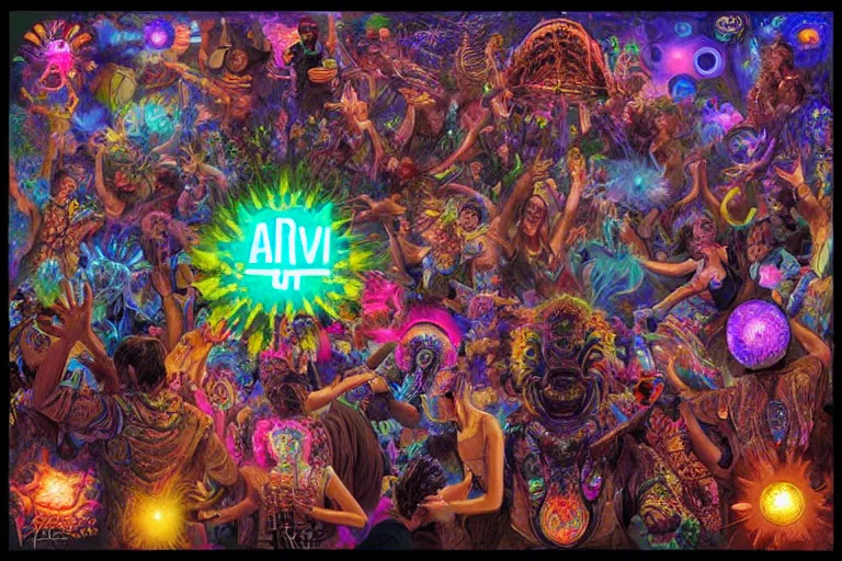 Prompt: rave dance party by artgerm, steve argyle, ernst haeckel, david a. hardy, oyama kojima, phil koch, annie leibovitz, benoit mandelbrot, dan mumford, bruce pennington, mimmo rotella