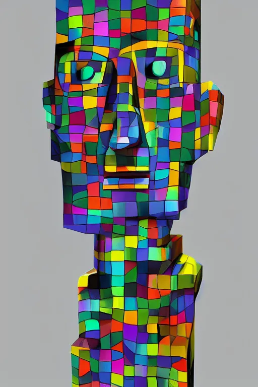 Image similar to cubist moai statue cutout digital illustration cartoon colorful beeple