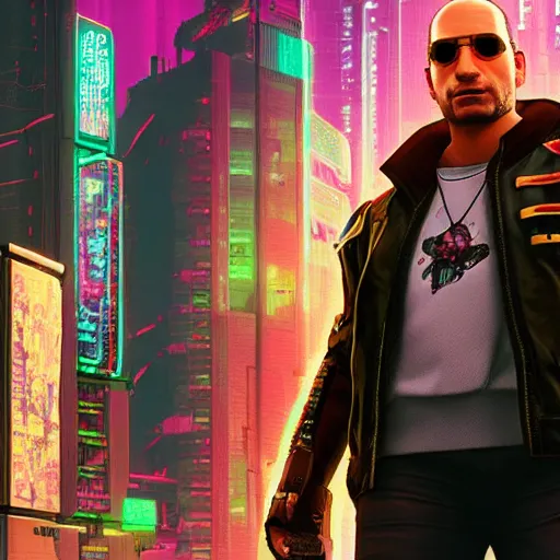 Prompt: Cyberpunk George Constanza in Cyberpunk 2077, portrait