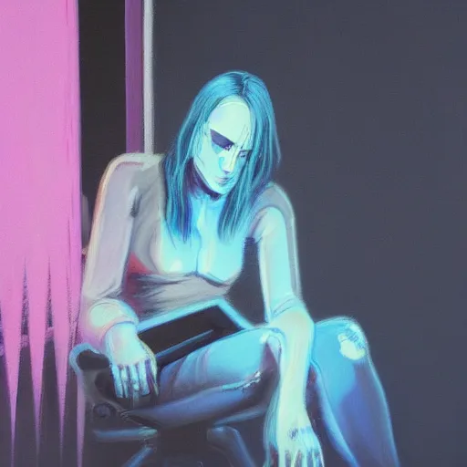 Image similar to sadness, no people, cyberpunk, pastel colors, painting