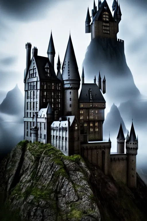 Image similar to a dslr photo of a hogwarts castle under attack, atmospheric, realistic, 4 k