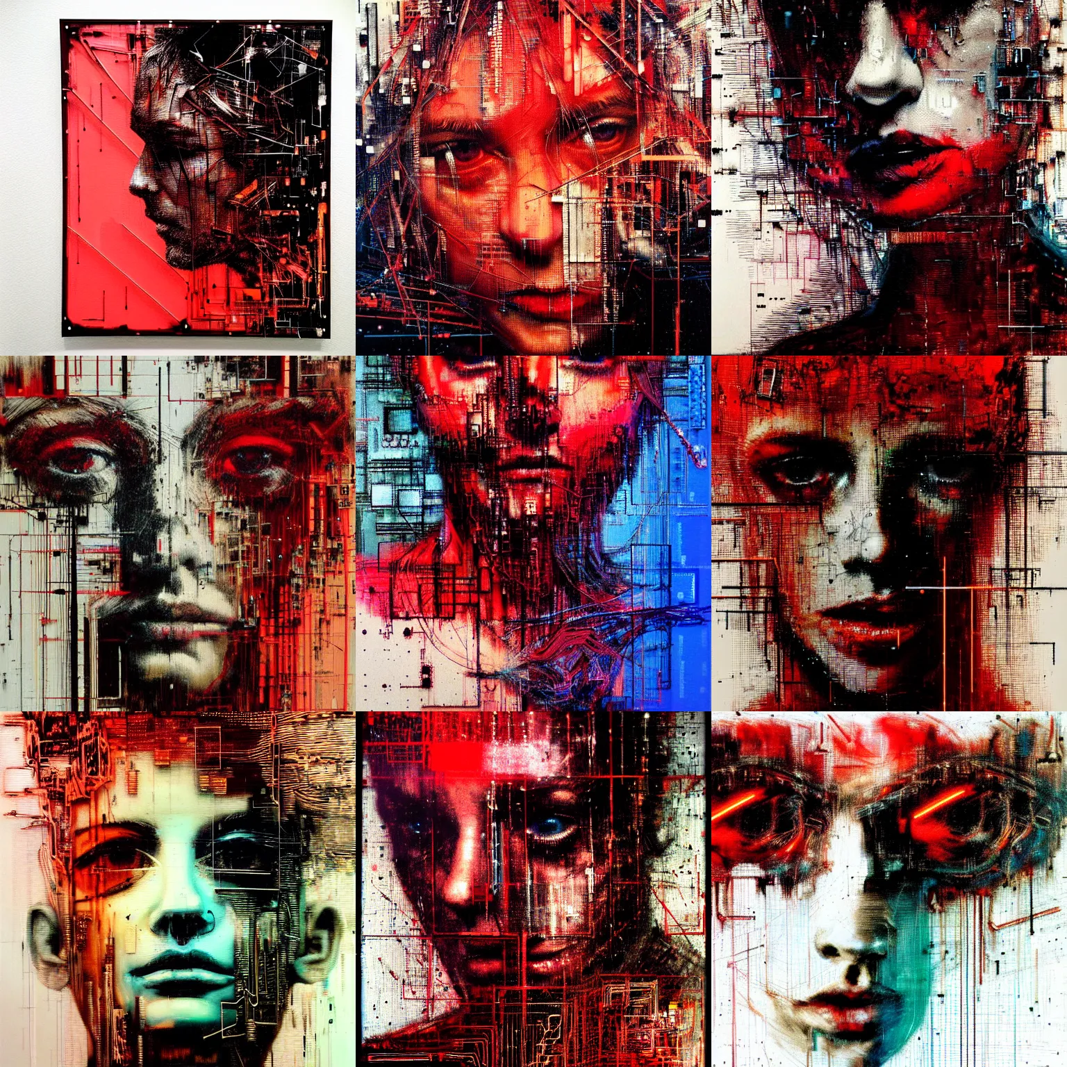Prompt: hyperrealistic portrait of a moog modular synthesizer, by Guy Denning, Russ Mills, beautiful, glitch art, hacking effects, glitch effects, digital tech effects, cybernetics, detailed lines, intricate detail, holographic, polished, chromatic, clear, color blocking, acrylic on canvas, octane, concept art, abstract, red face, front view, 8k, cgsociety, trending on artstation