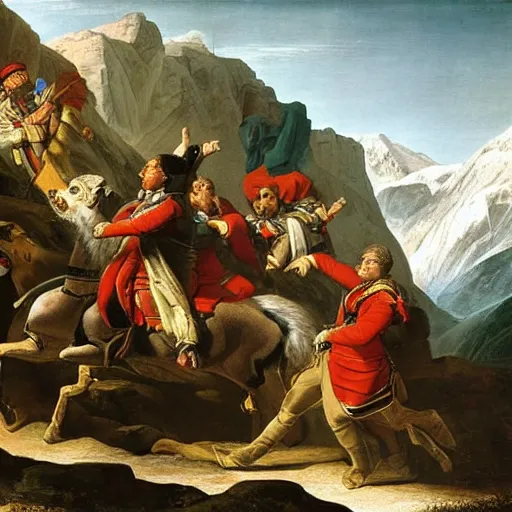 Prompt: benjamin netanyahu crossing the alps, highly detailed, by jacques louis david